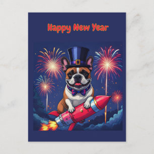 Französische Bulldogge Neujahr French Bulldog Feiertagspostkarte