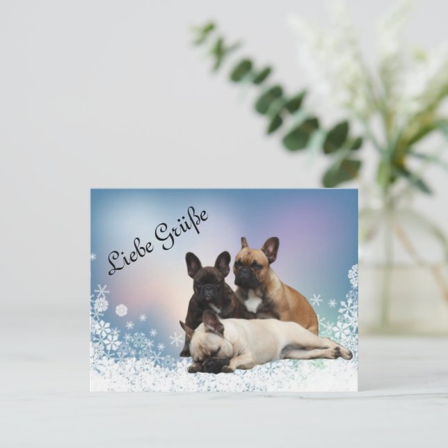 Französische Bulldogge Neujahr French Bulldog Postkarte (Stehend Vorderseite)