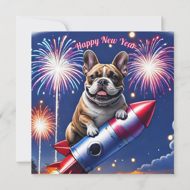 Französische Bulldogge Neujahr lustig Rakete (Vorderseite)