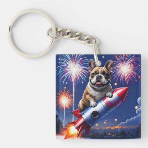 Französische Bulldogge Neujahr lustig Rakete Schlüsselanhänger