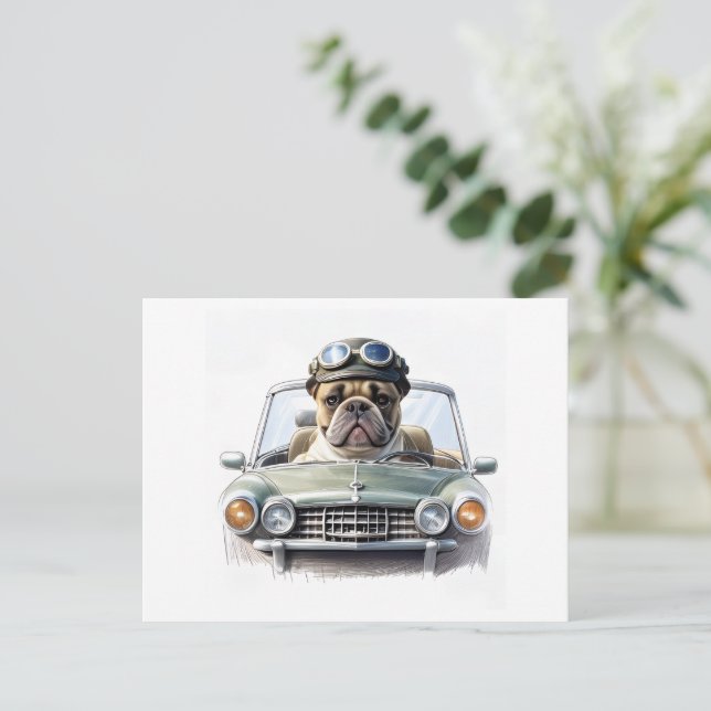 Französische Bulldogge Oldtimer Bulldog Vatertag  Postkarte (Stehend Vorderseite)