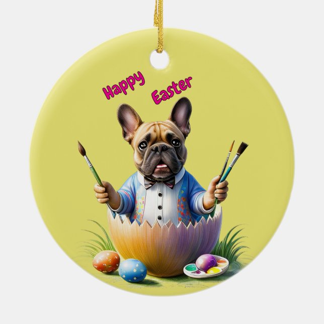 Französische Bulldogge Ostern Keramik Ornament (Hinten)