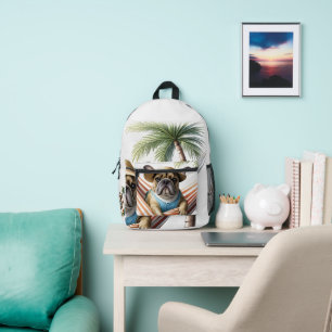 Französische Bulldogge Palme Strand French Bulldog Bedruckter Rucksack