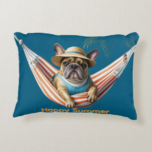 Französische Bulldogge Palme Strand French Bulldog Dekokissen