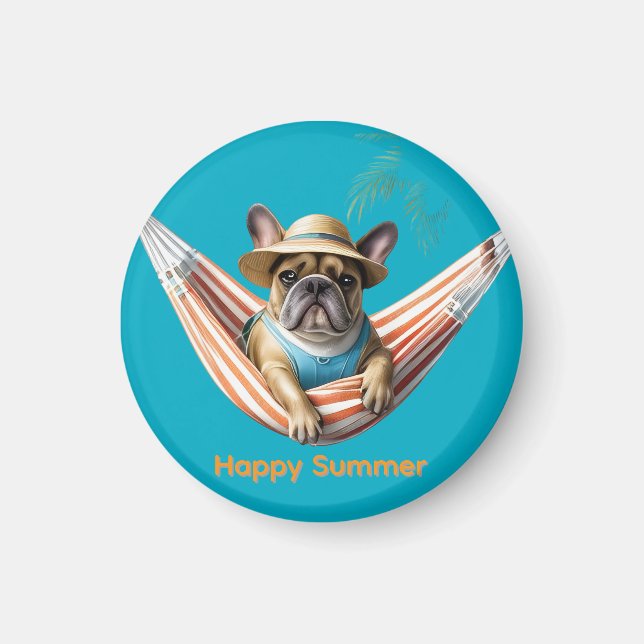 Französische Bulldogge Palme Strand French Bulldog Magnet (Vorne)