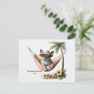 Französische Bulldogge Palme Strand French Bulldog Postkarte