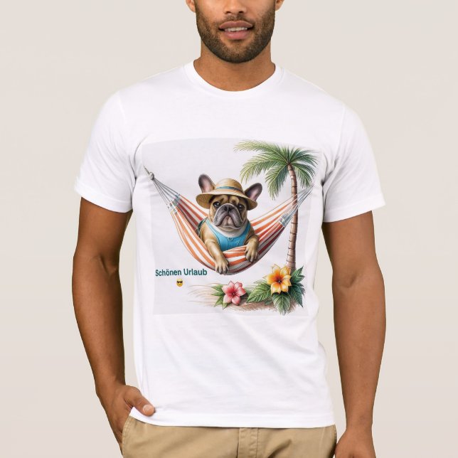 Französische Bulldogge Palme Strand French Bulldog T-Shirt (Vorderseite)