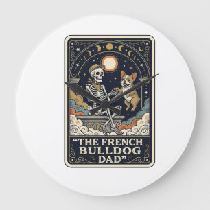 Französische Bulldogge Papa Vintage Skelett Tarot Große Wanduhr
