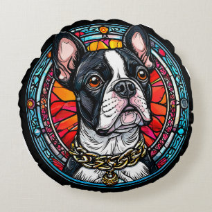 🐶 Französische Bulldogge Porträt Geschenk für Hun Rundes Kissen