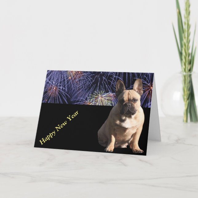 Französische Bulldogge Postkarte happy New year (Vorderseite)