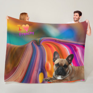 Französische Bulldogge Regenbogen French Bulldog Fleecedecke