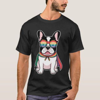 Französische Bulldogge Regenbogen-Stolz-Umhang T-Shirt