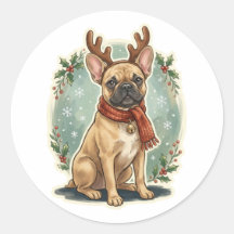 Französische Bulldogge Renntier Weihnachtsaufklebe