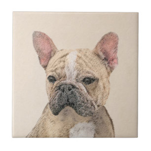 Französische Bulldogge (Sable) Malerei - Süße Orig Fliese