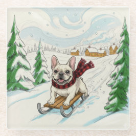 Französische Bulldogge Schlittenfahren, Glasunters Glasuntersetzer