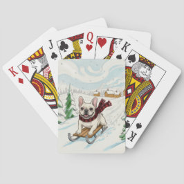 Französische Bulldogge Schlittenfahren, Spielkarte