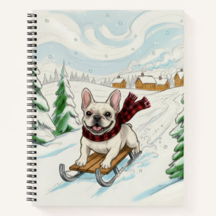 Französische Bulldogge Schlittenfahren, Spiralbloc Notizbuch