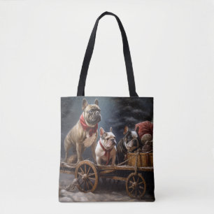 Französische Bulldogge Schneebedeckter Schlitten W
