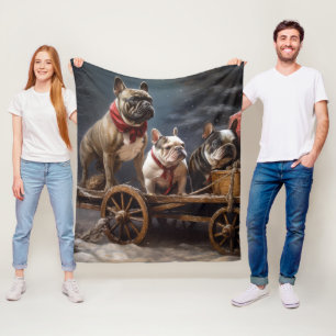 Französische Bulldogge Schneebedeckter Schlitten W Fleecedecke