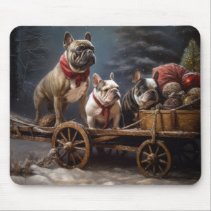 Französische Bulldogge Schneebedeckter Schlitten W Mousepad