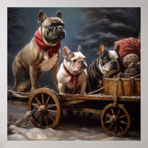 Französische Bulldogge Schneebedeckter Schlitten W Poster
