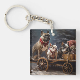 Französische Bulldogge Schneebedeckter Schlitten W Schlüsselanhänger