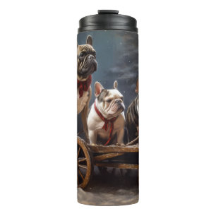 Französische Bulldogge Schneebedeckter Schlitten W Thermosbecher