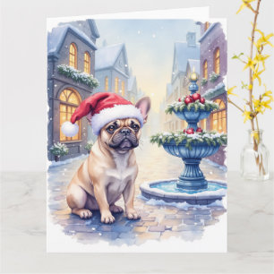 Französische Bulldogge Schneestadt Brunnen Santa W Karte