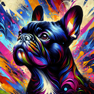 Französische Bulldogge Schwarz Acryl Druck   Bunt Puzzle