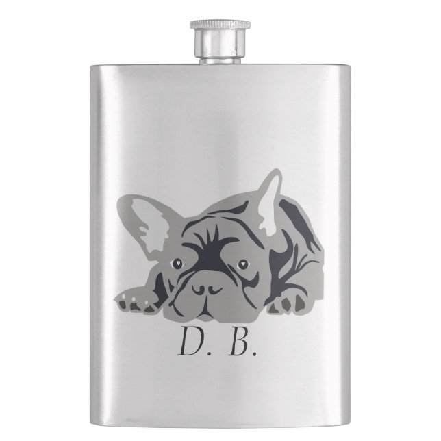 Französische Bulldogge schwarz Flachmann (Vorderseite)