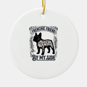 Französische Bulldogge Shirt Vintage Floral Hundel Keramik Ornament