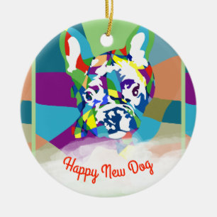Französische Bulldogge sitzend Keramik Ornament