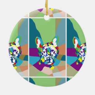 Französische Bulldogge sitzend Keramik Ornament