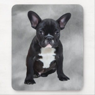 Französische Bulldogge sitzt Wasserfarbe Ölgemälde Mousepad