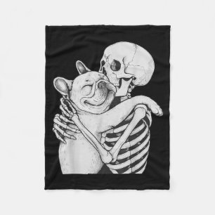 Französische Bulldogge Skelett Umarmung Halloween Fleecedecke