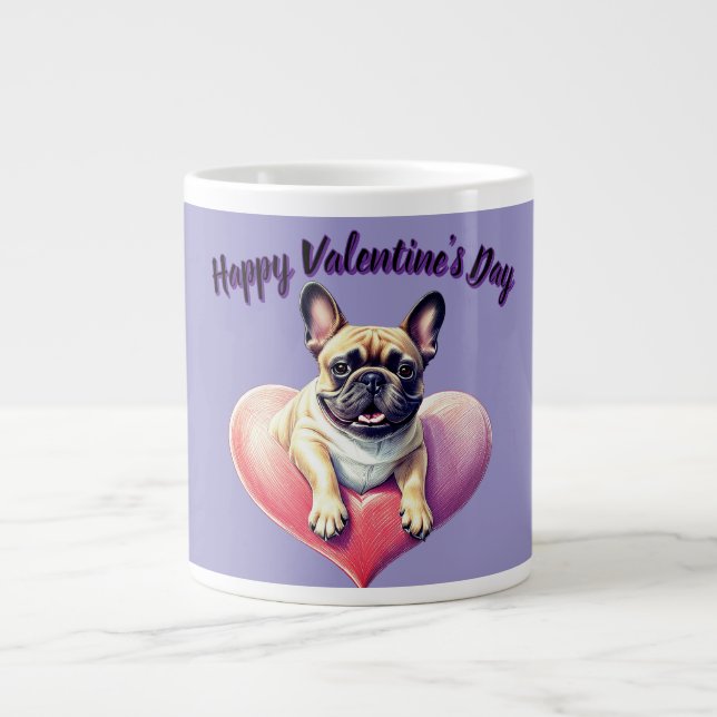Französische Bulldogge Springt aus  Herz Jumbo-Tasse (Vorderseite)
