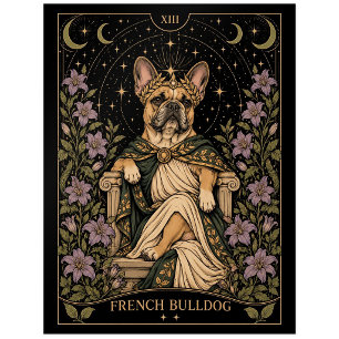 Französische Bulldogge, Sternen-Tarot-Kunst Postkarte