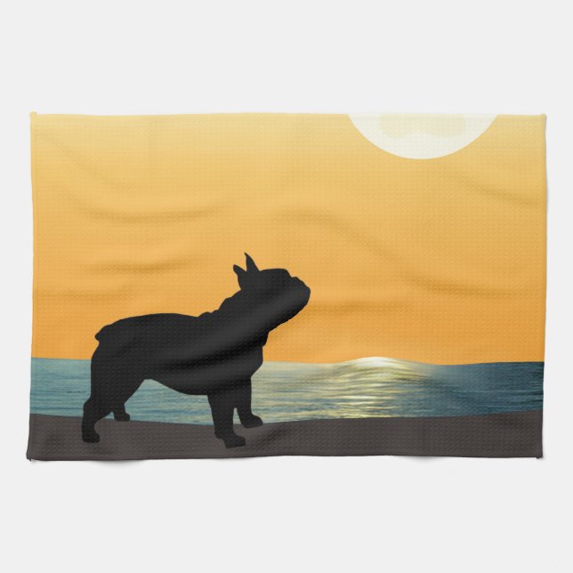 Französische Bulldogge Surfside Sonnenuntergang Handtuch (Horizontal)