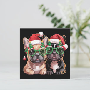 Französische Bulldogge trägt Weihnachtsbaumbrille Feiertagskarte