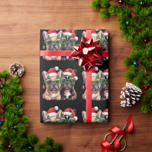 Französische Bulldogge trägt Weihnachtsbaumbrille Geschenkpapier