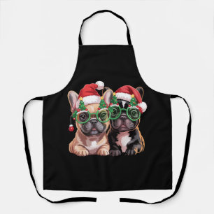 Französische Bulldogge trägt Weihnachtsbaumbrille Schürze