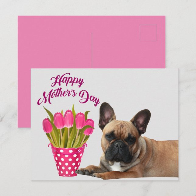 französische Bulldogge Tulpen French Bulldog Postkarte (Vorne/Hinten)