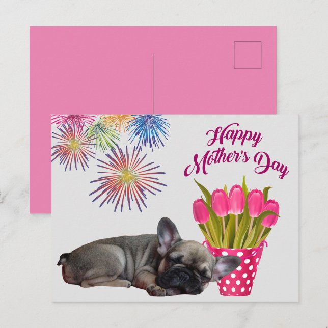 französische Bulldogge Tulpen French Bulldog Postkarte (Vorne/Hinten)