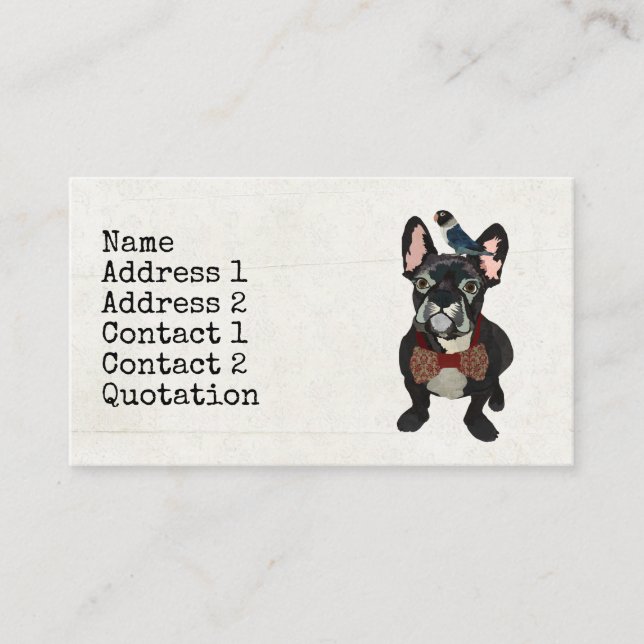 FRANZÖSISCHE BULLDOGGE u. BLAUE VOGEL Visitenkarte (Vorderseite)