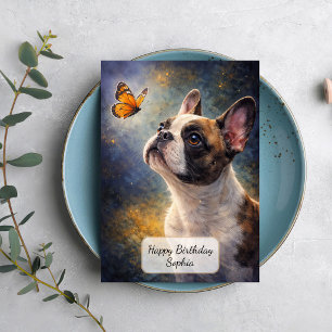 Französische Bulldogge und orangefarbener Schmette Karte