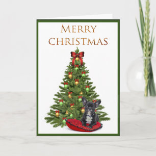 Französische Bulldogge und Weihnachtsbaum-Feiertag Karte