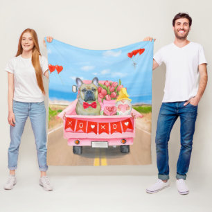 Französische Bulldogge Valentinstag-Lieferwagen Fleecedecke