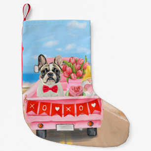 Französische Bulldogge Valentinstag-Lieferwagen Kleiner Weihnachtsstrumpf