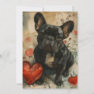Französische Bulldogge Valentinstag Vintage  Feiertagskarte
