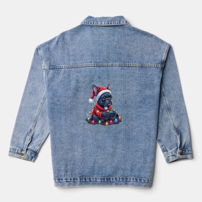 Französische Bulldogge Videospiel Controller Leich Jeansjacke (Rückseite)